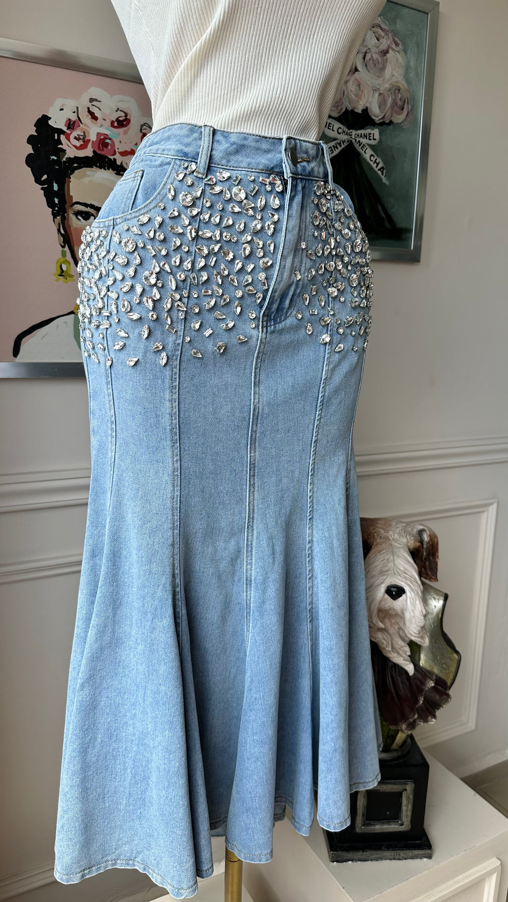 Falda Denim Premium con Pedrería Crystal