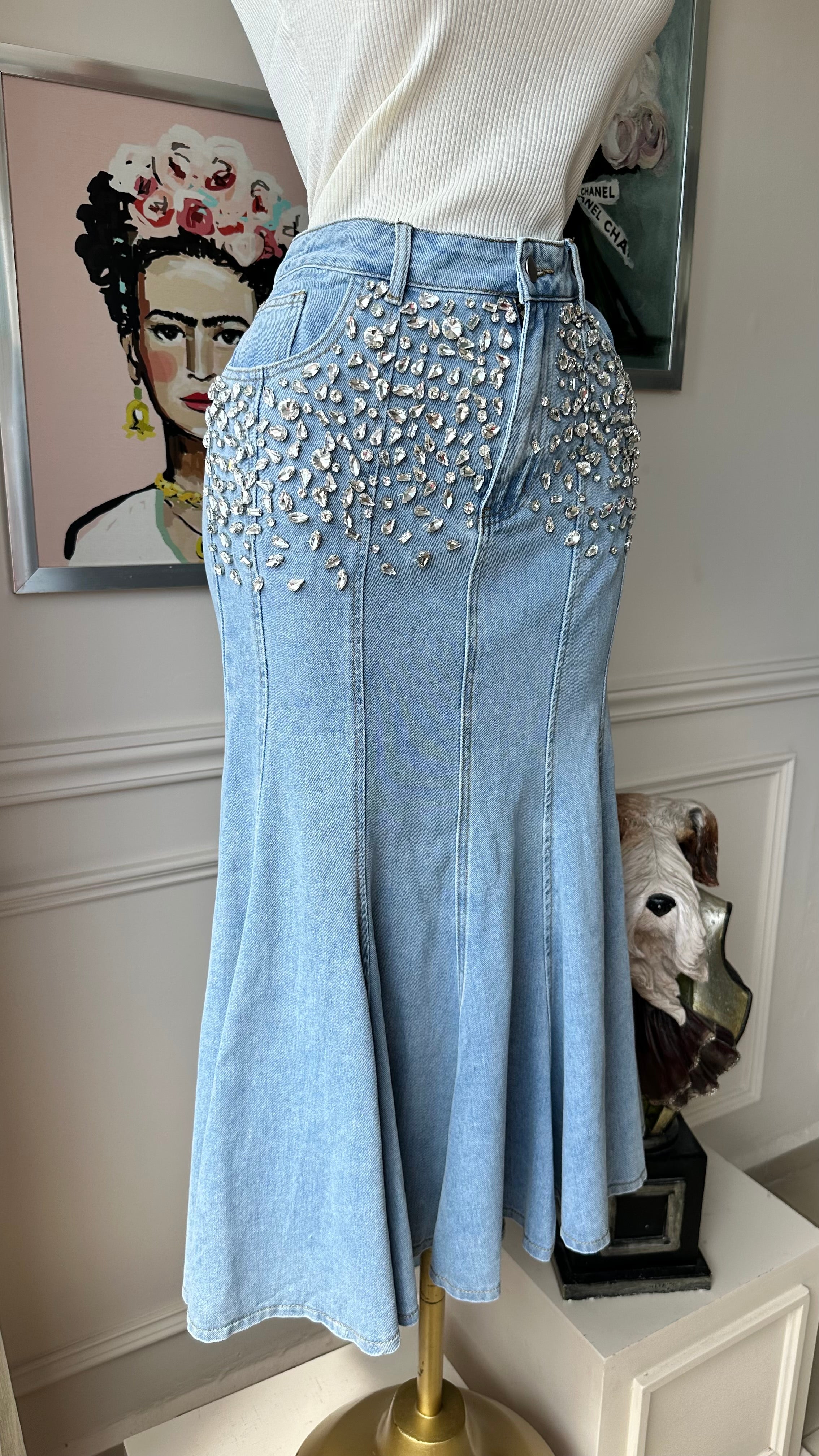 Falda Denim Premium con Pedrería Crystal