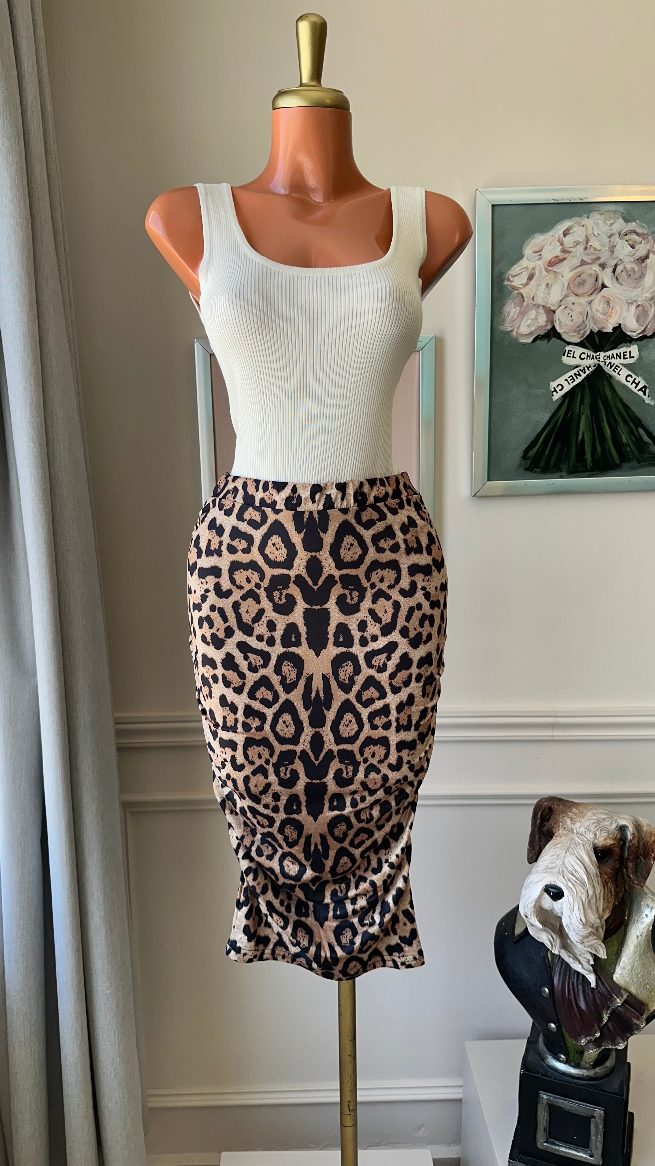 Falda Midi Animal Print con Drapeado Lateral