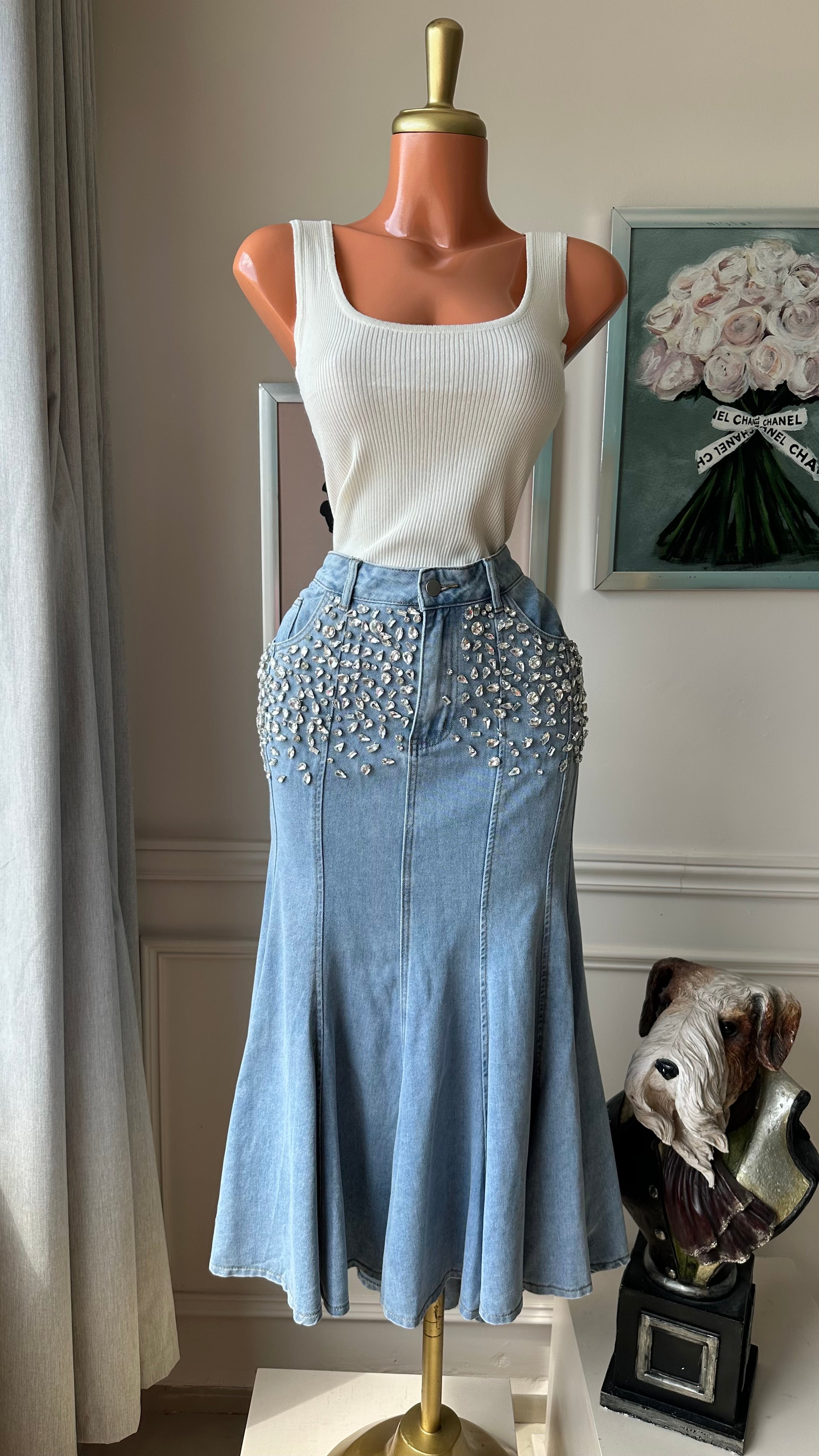 Falda Denim Premium con Pedrería Crystal