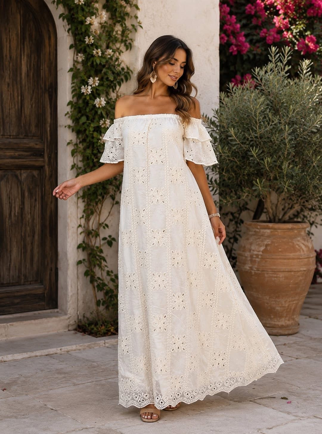 VESTIDO CROCHET A LOS HOMBROS IVORY