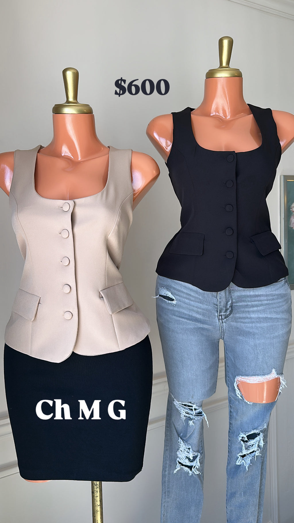 Chaleco Sastre Beige sin Mangas con Botones