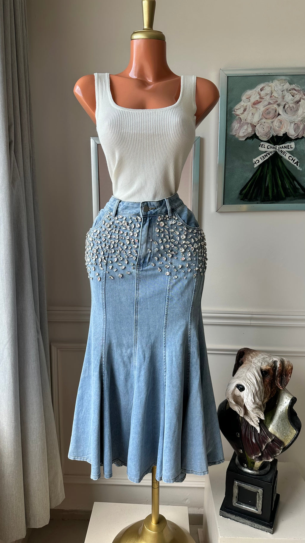 Falda Denim Premium con Pedrería Crystal