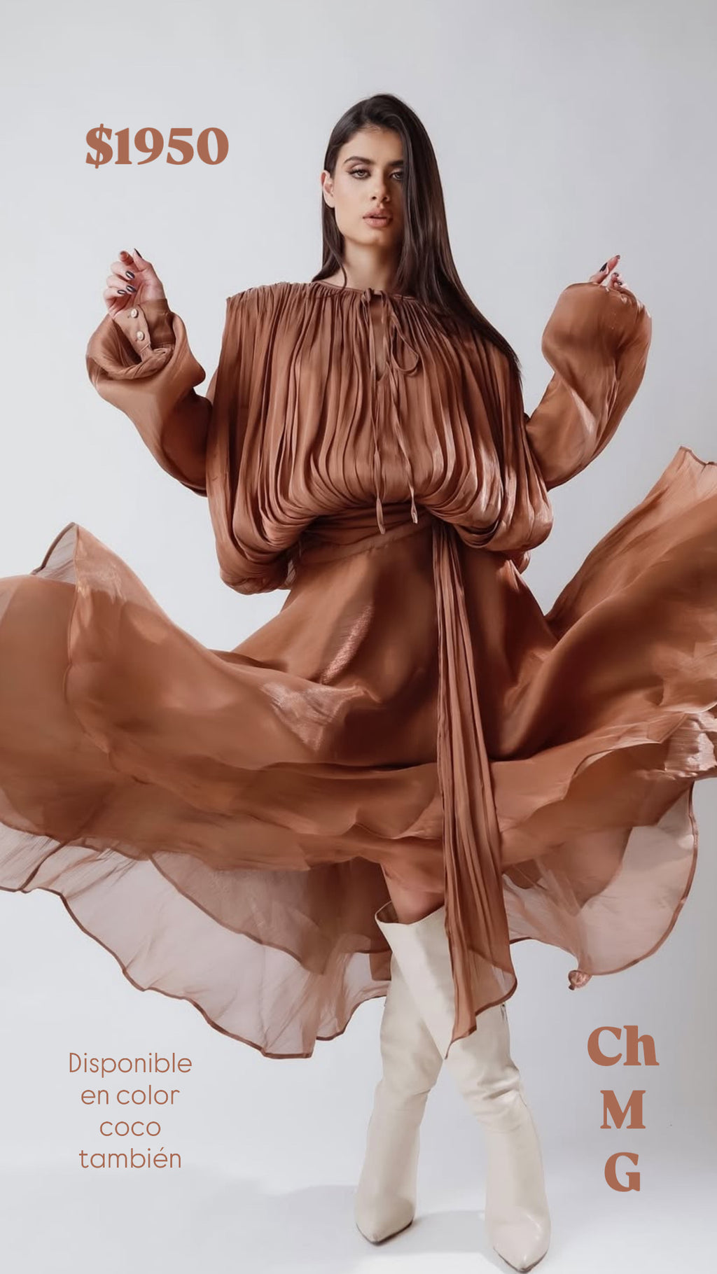 🤎 Vestido Satinado Plisado Color Cacao