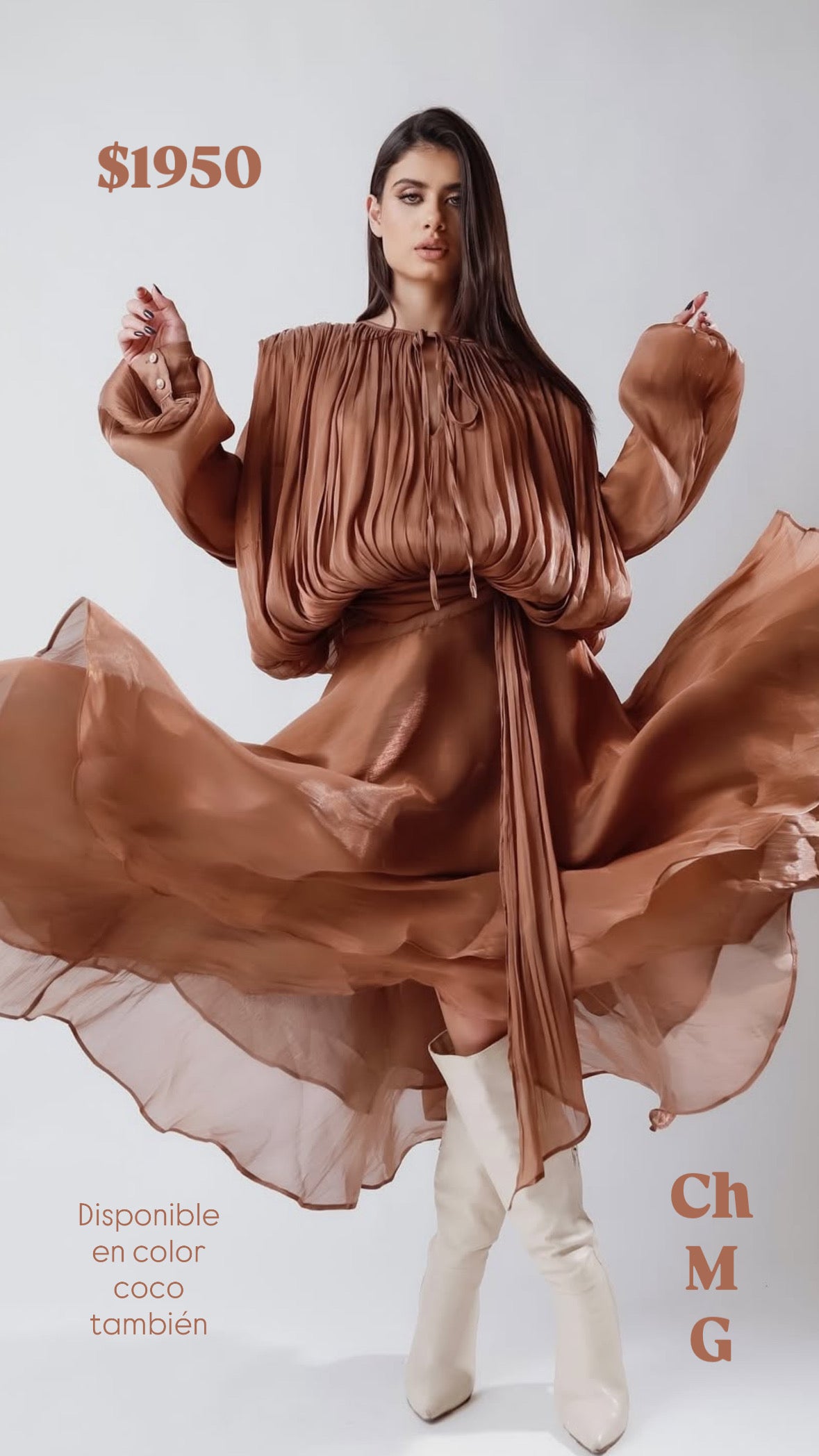 🤎 Vestido Satinado Plisado Color Cacao