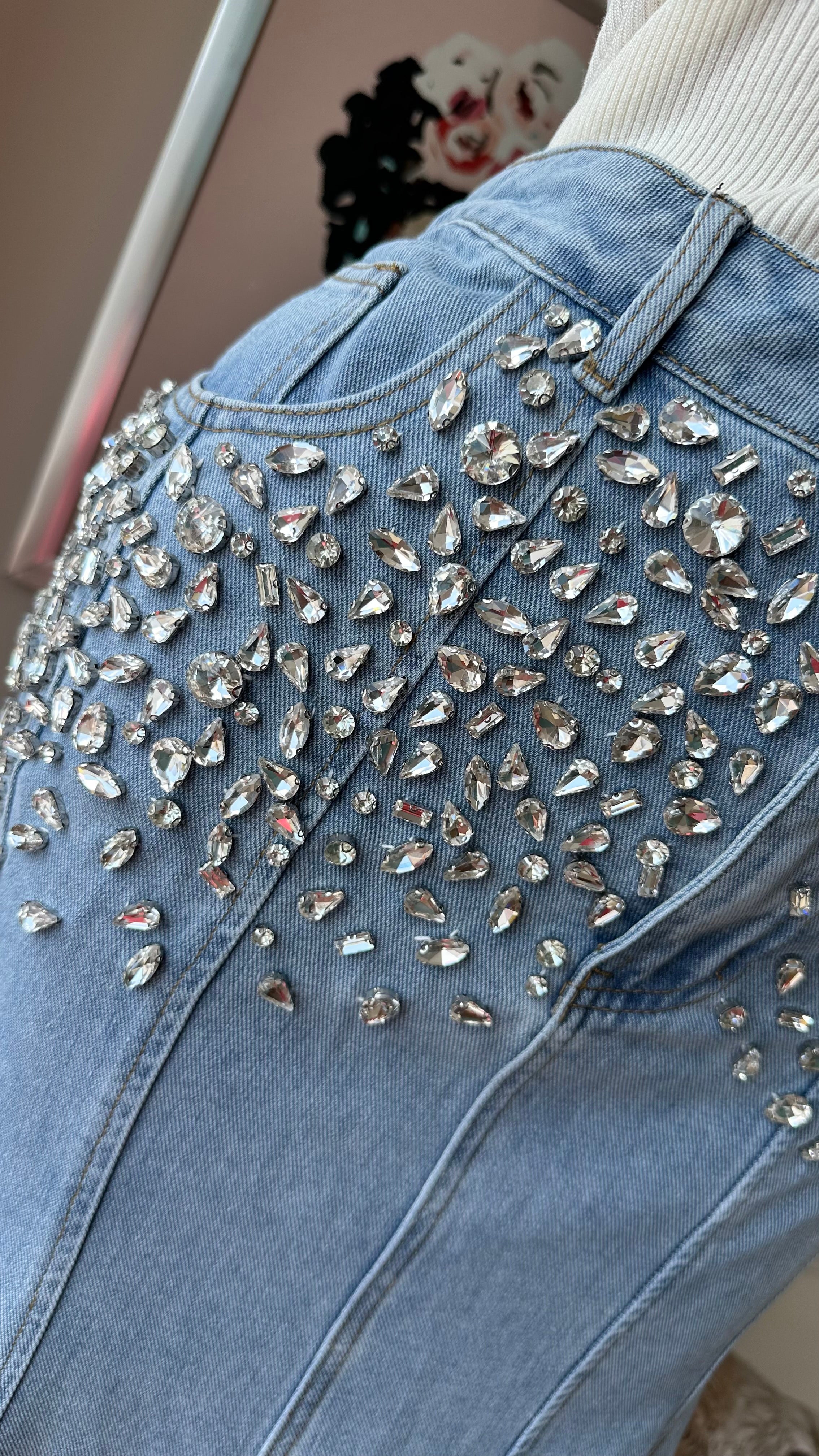 Falda Denim Premium con Pedrería Crystal