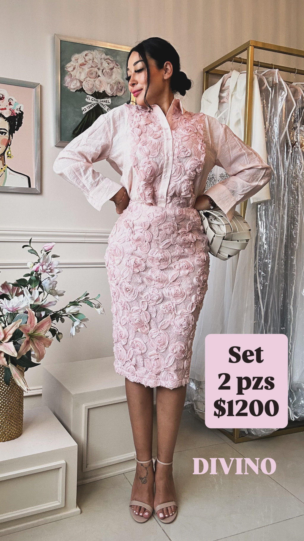 Set Rosa Floral con Relieve 3D