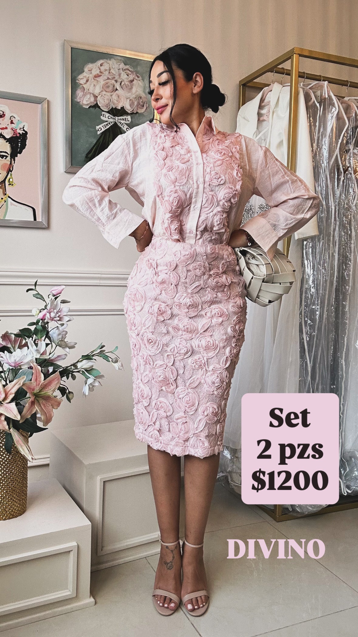 Set Rosa Floral con Relieve 3D