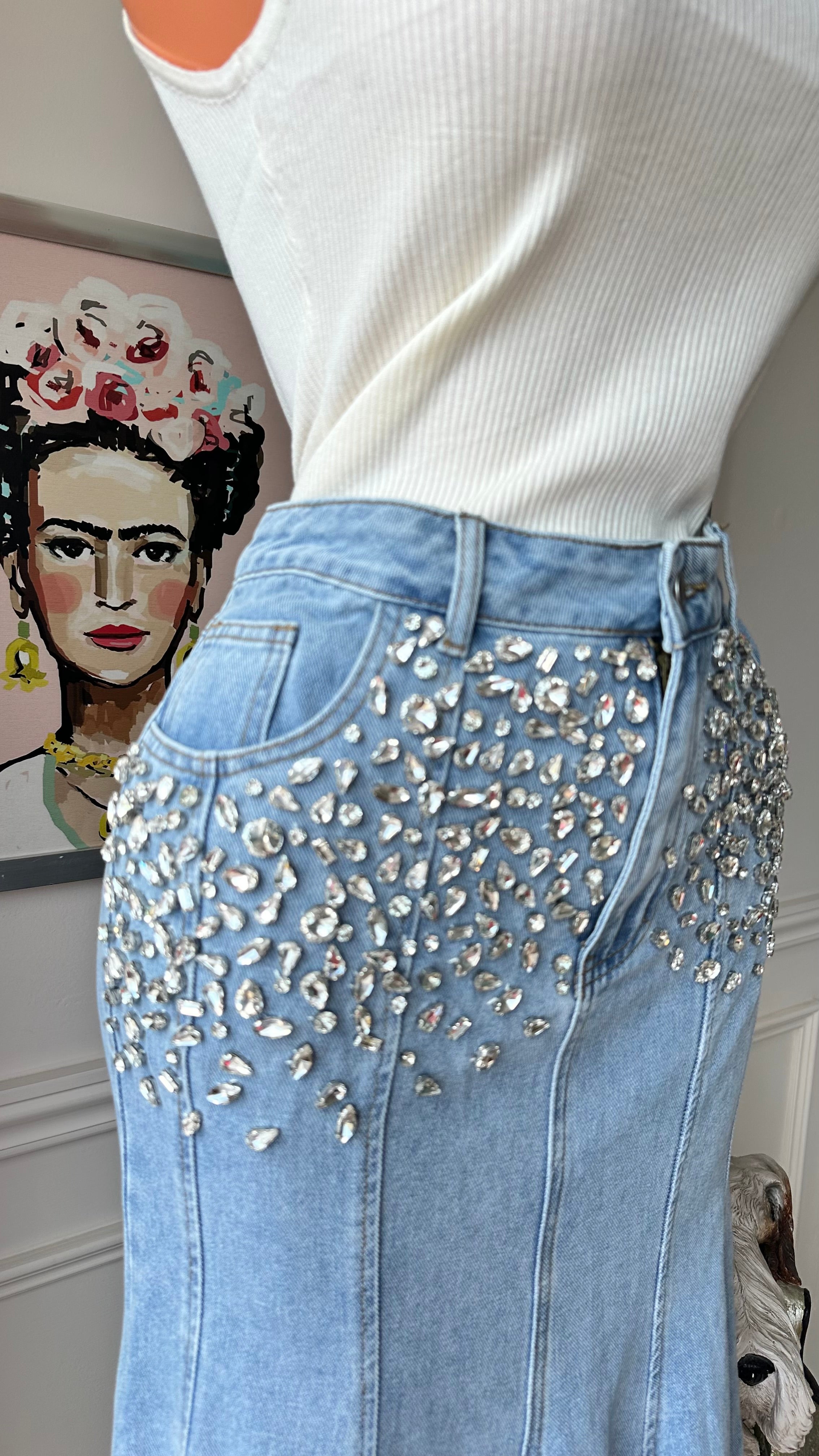 Falda Denim Premium con Pedrería Crystal