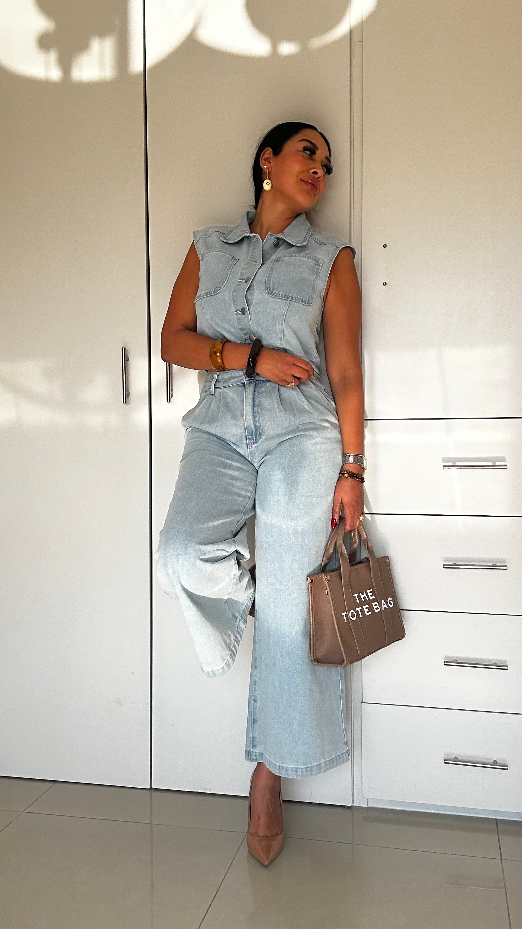 CONJUNTO DENIM PREMIUM 2 PZS-CHALECO+PANTALON WIDE LEG